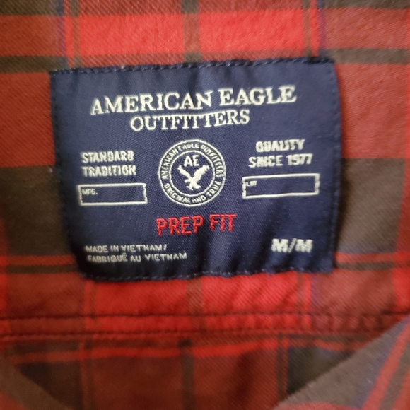 American Eagle Outfitters Red Plaid Prep Fit Button Down Shirt - Picture 3 of 10